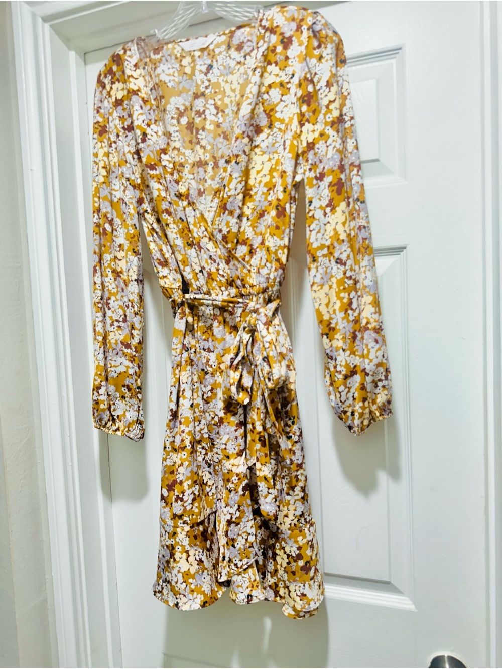 Long-Sleeve Floral Wrap Dress